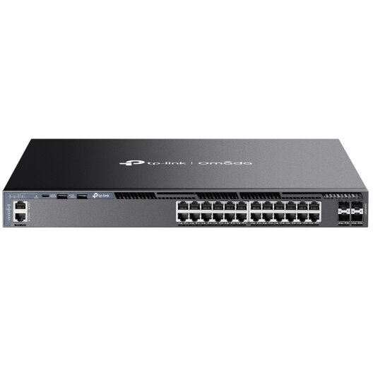 Switch Omada SG6428X cu Management 24 Porturi Gigabit Stackable L3 Managed cu 4 Porturi SFP+ 10Gbps  Negru