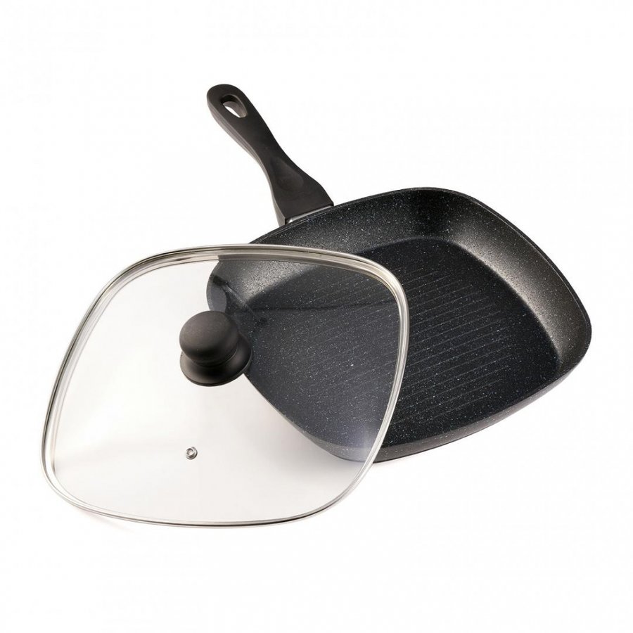 Tigaie Grill Aluminiu 28x4 cm Black Sand + Capac