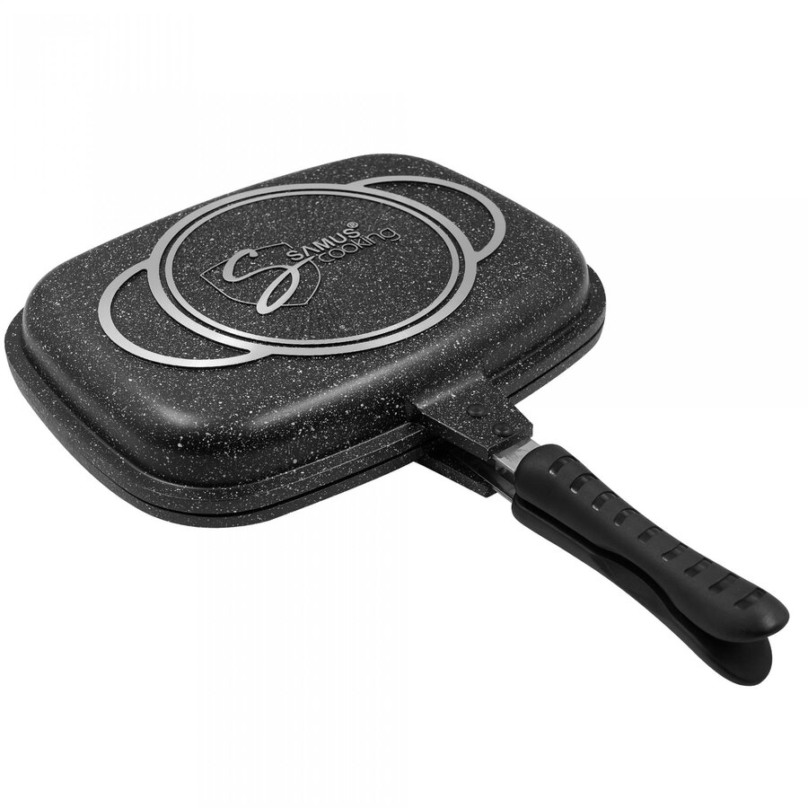 Tigaie Grill Dubla TOL3232-GC Aluminiu Turnat Invelis Marmura Antiaderenta