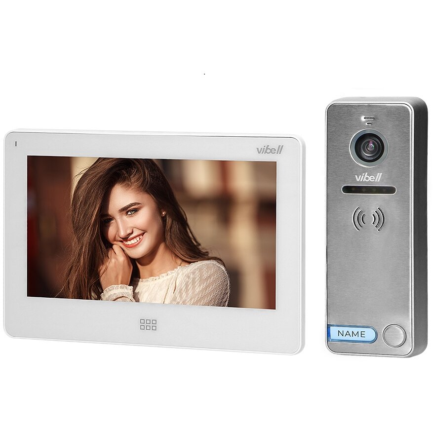 Videointerfon Pentru O Familie Vibell Felis Memo Color Monitor Plat LCD 7 Control Automat Al Portilor Functie Intercom 7 Sonerii IP65 Alb/Gri
