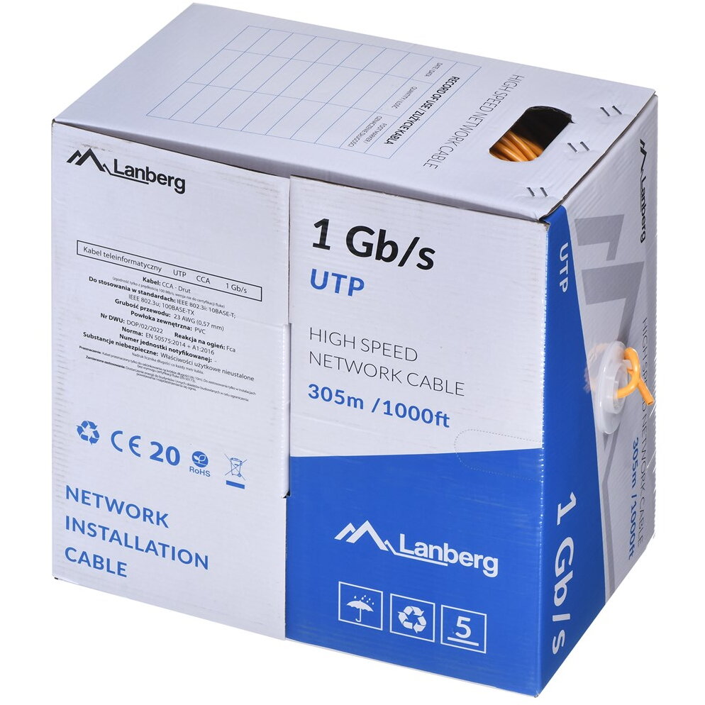  CABLE UTP 1GB/S 305M WIRE CCA ORANGE