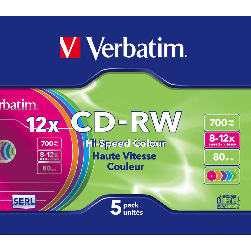  CD-RW 8-12x SLIM COLOR 5 PACK