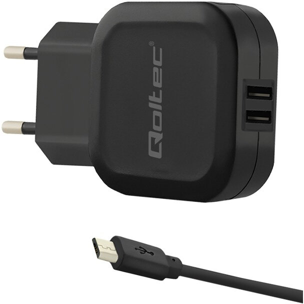 Încărcător Qoltec 17W | 5V | 3.4A | 2xUSB + cablu micro USB