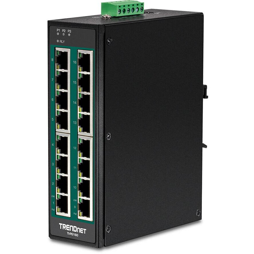 16-Port Industrial Gigabit PoE+ DIN-Rail