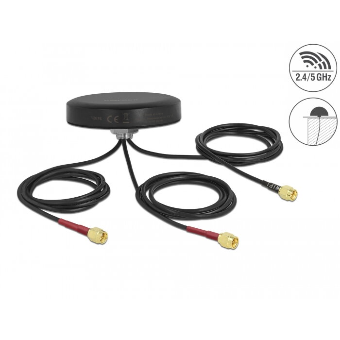 Accesoriu Retea Antenă cu bandă dublă LTE MIMO WLAN 802.11 ac/ax/a/h/b/g/n 3 x SMA tată RG-174 1 m montare cu șurub în exterior, negru