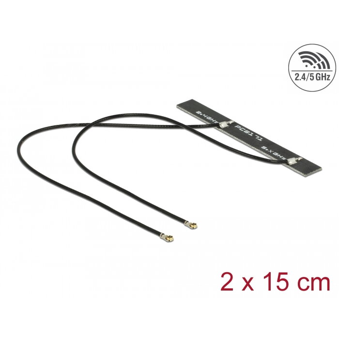Accesoriu Retea Antenă cu bandă dublă WLAN WiFi 6 cu antenă dublă MHF® 4L tată, 5 dBi, 2 x 15 cm, PCB, auto-adeziv intern