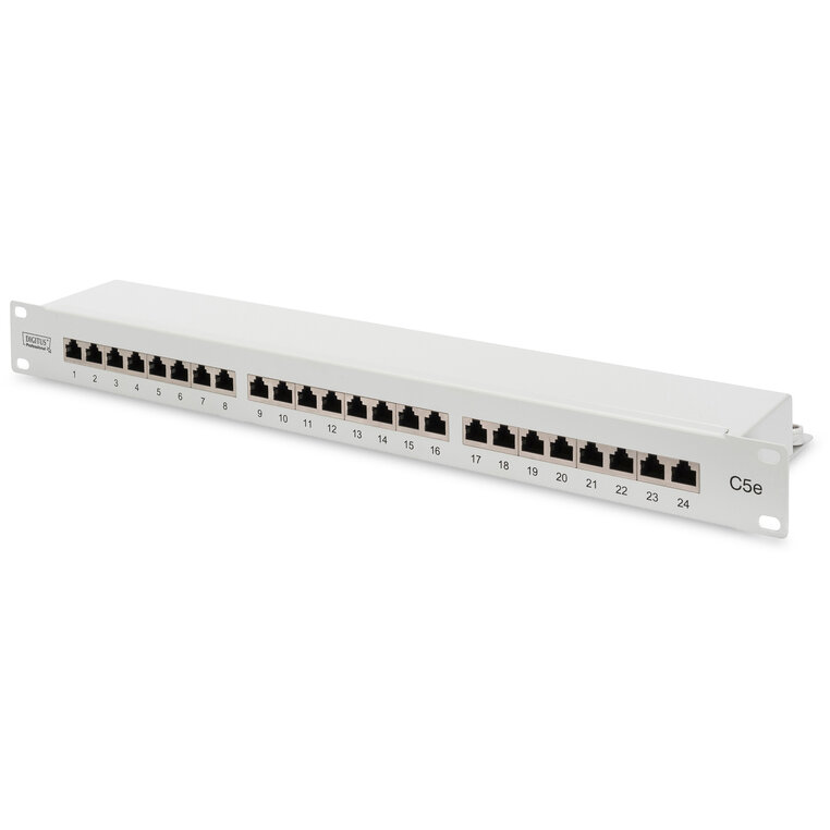 Accesoriu Retea DIGITUS Patch Panel 19inch 24Port Cat5e STP shielded grey RAL7035