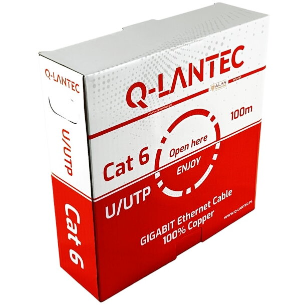 Accesoriu Retea Kabel U/UTP kat.6, sieciowy, skrętka, PVC, Eca 4PR, 1Gb/s (10Gb/s do 55m), szary, 100m (KIU6PVC100Q)