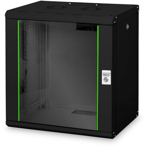 Accesoriu Retea Wall Cabinet 19inch 12HE RAL9005 black without tray 624mmx600mmx450mm cu usa de sticla