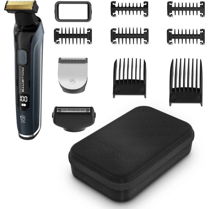 Aparat de tuns, conturat si ras Rowenta Forever Sharp Ultimate TN6204E0, autonomie 120 min, 18 setari, accesoriu ras barba si parul corporal, wet & dry, negru