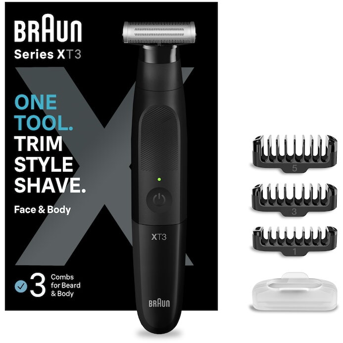 Aparat hibrid de barbierit si tuns pentru barbati Braun Series X XT3100 Wet&Dry, lama 4D, 3 piepteni, 1 capac, husa, Negru