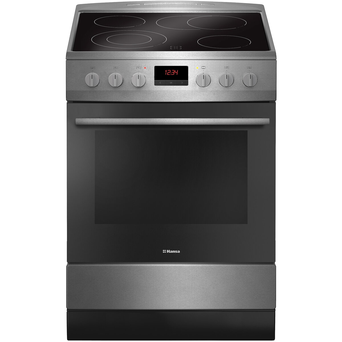 Aragaz electric Hansa FCCX68219, 4 zone gatit, Cuptor electric, Grill, Clasa A, Inox