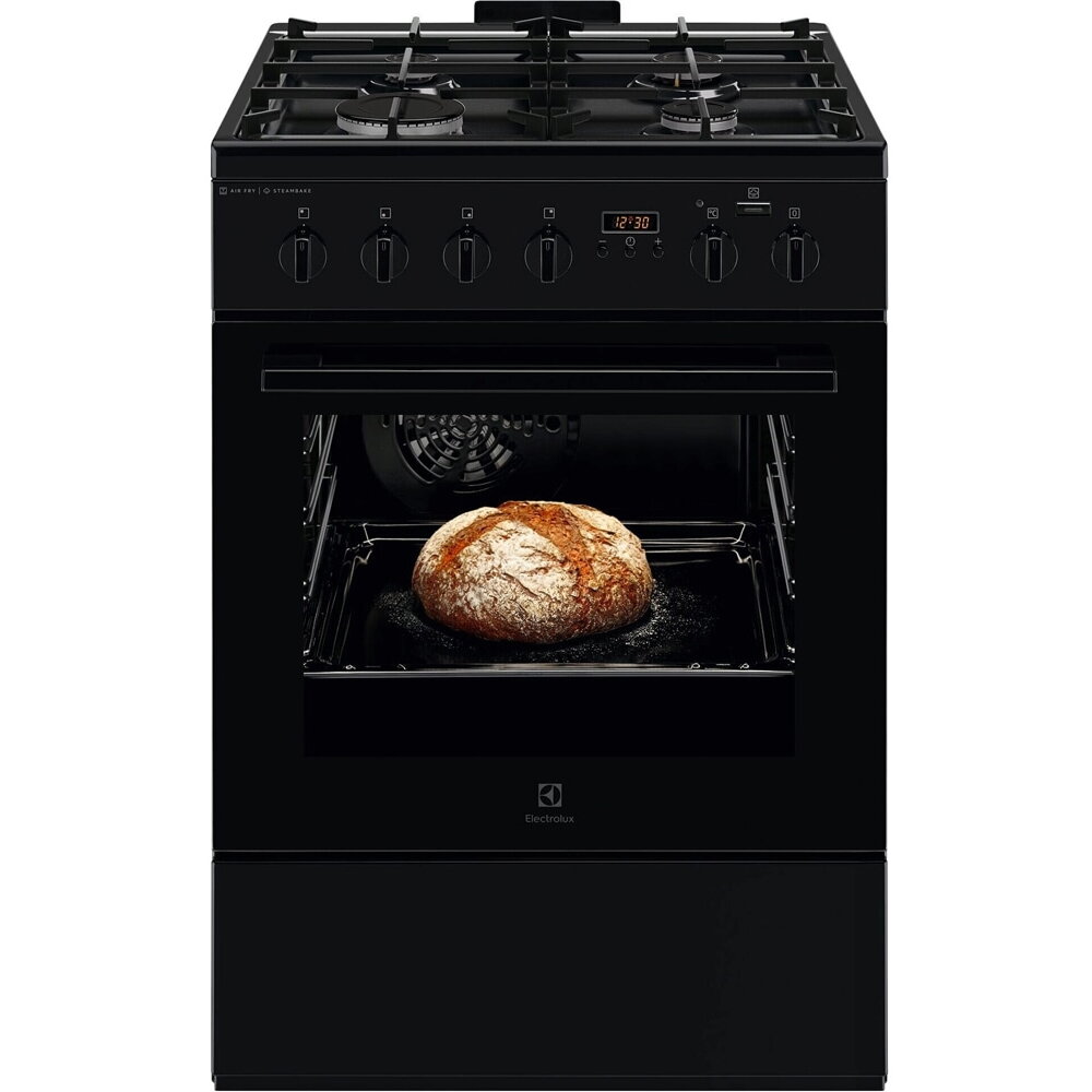 Aragaz Electrolux LKK660220K, Mixt, 4 arzatoare , Siguranta plita, Aprindere integrata, Cuptor electric, Plus Steam, AirFry, Timer, Grill electric, Clasa A, 60 cm, Negru