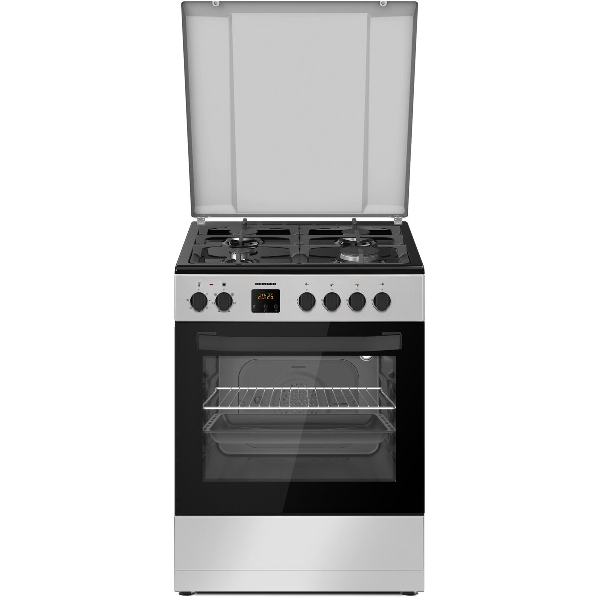 Aragaz Mixt HFSC-S66FDC-BIX Clasa A 4 Arzatoare Gaz Aprindere Electrica Timer Digital Grill Inox