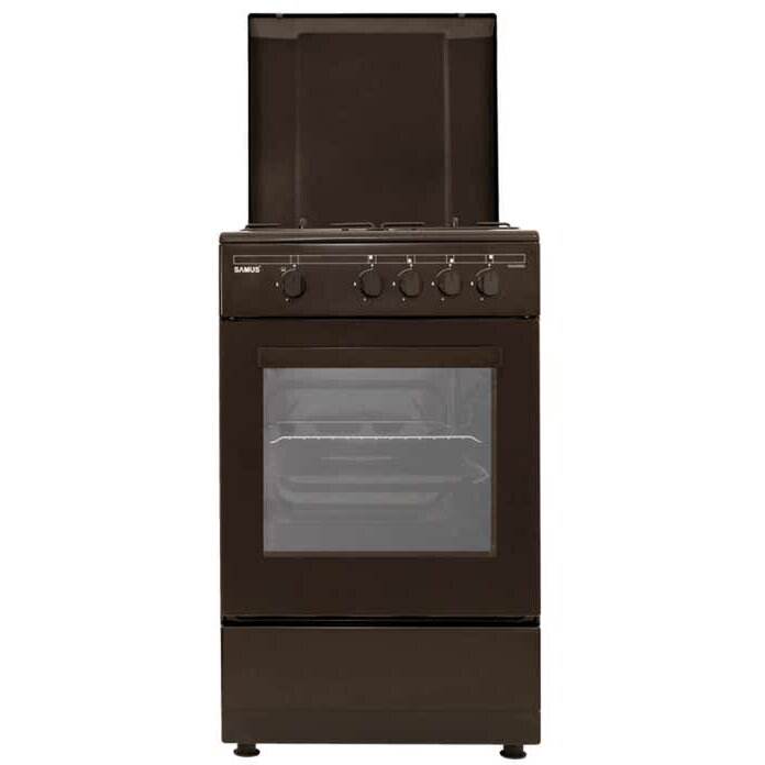 Aragaz pe gaz SM450MBS, 4 arzatoare, latime 50 cm, dispozitiv siguranta plita si cuptor, maro