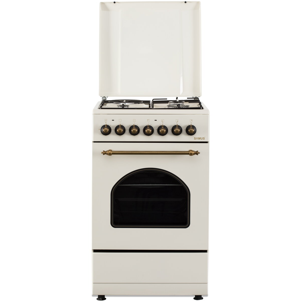 Aragaz SR550EL3C1 Design Rustic 3 Arzatoare pe Gaz + 1 Arzator Electric Cuptor Electric 48L Timer Mecanic 50CM Bej