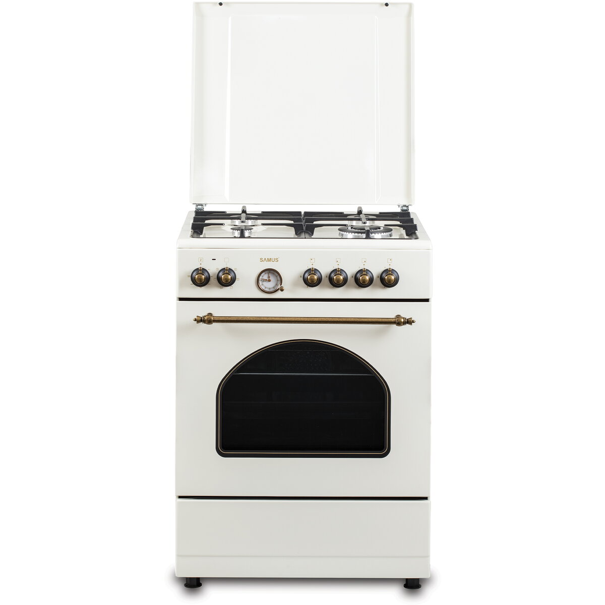 Aragaz SR660EL1CW Design Rustic 4 Arzatoare pe Gaz Cuptor Electric 56L Timer Analogic 60CM Bej