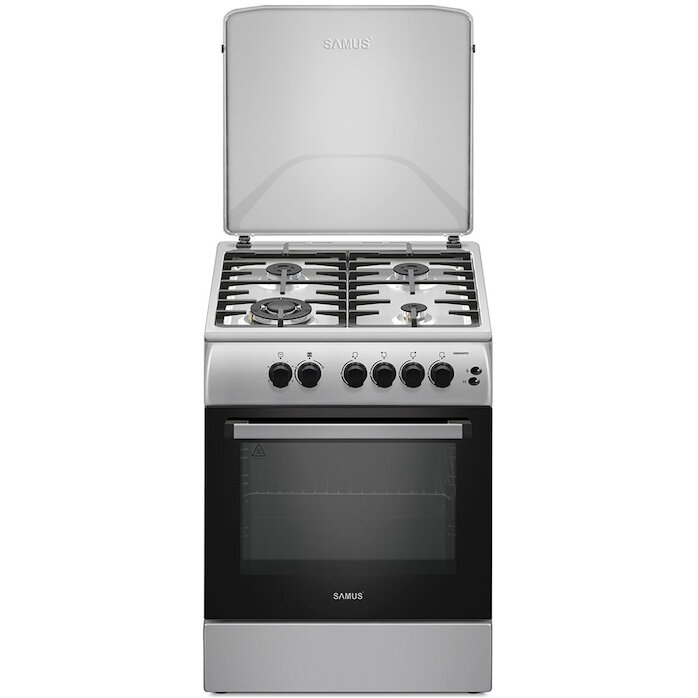 Aragaz SM664XPGS1 4 Arzatoare + Cuptor pe Gaz Aprindere Electrica Timer Grill 60CM Inox