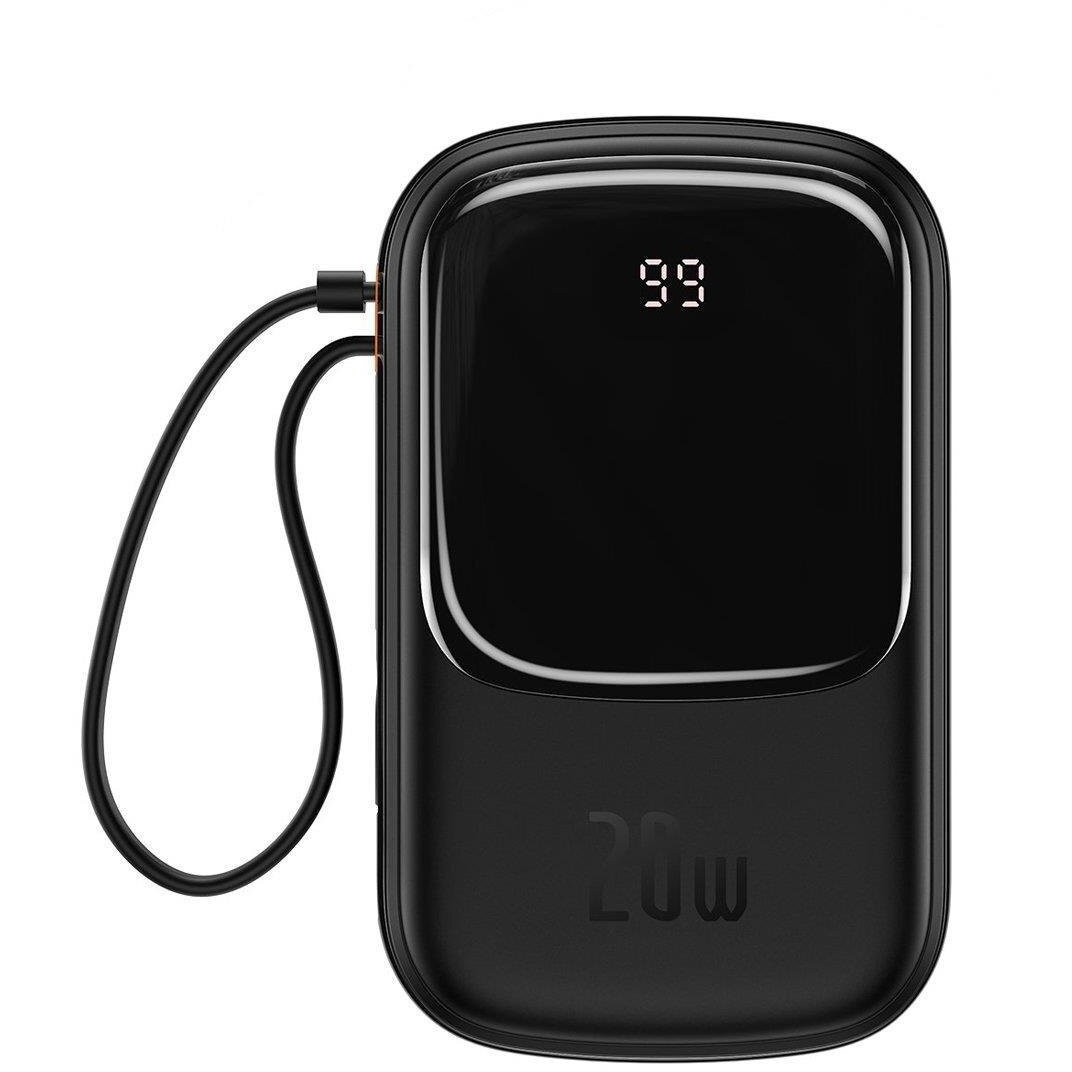 Baterie Externa Qpow Digital Display cu incarcare rapida 20000mAh 20W QC/PD/SCP/FCP cu cablu Lightning incorporat negru