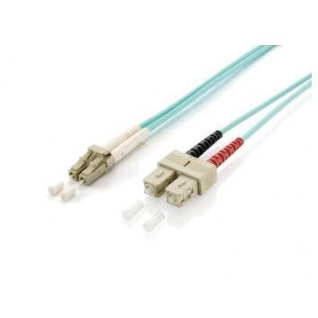 Cablu Fibra Optica LWL Patchcable LC->SC 15.00m Multimode Duplex OM3 turq Polietilena
