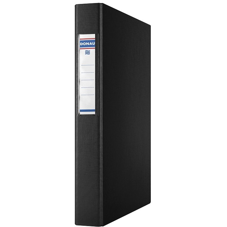 Caiet mecanic A4, plastifiat PP, 2 inele - D25mm, cu eticheta, DONAU - negru