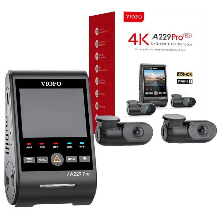 Camera Auto A229 Pro 3CH Dashcam 4K + 2k + 1080p WiFi, GPS