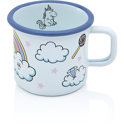 Cana Unicorn 0.37L Metal Emailat Alb/Albastru