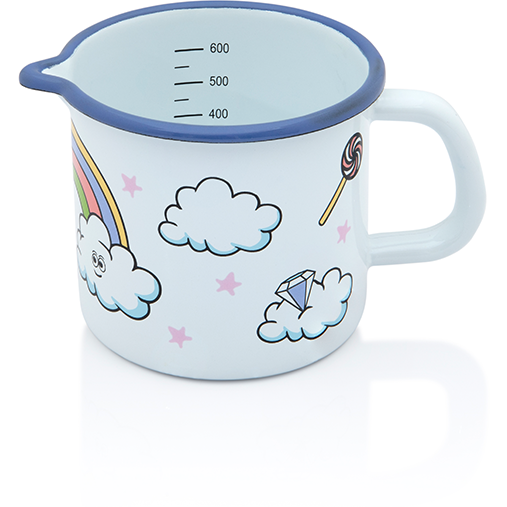 Cana cu Cioc Unicorn 0.8L Metal Emailat Alb/Albastru