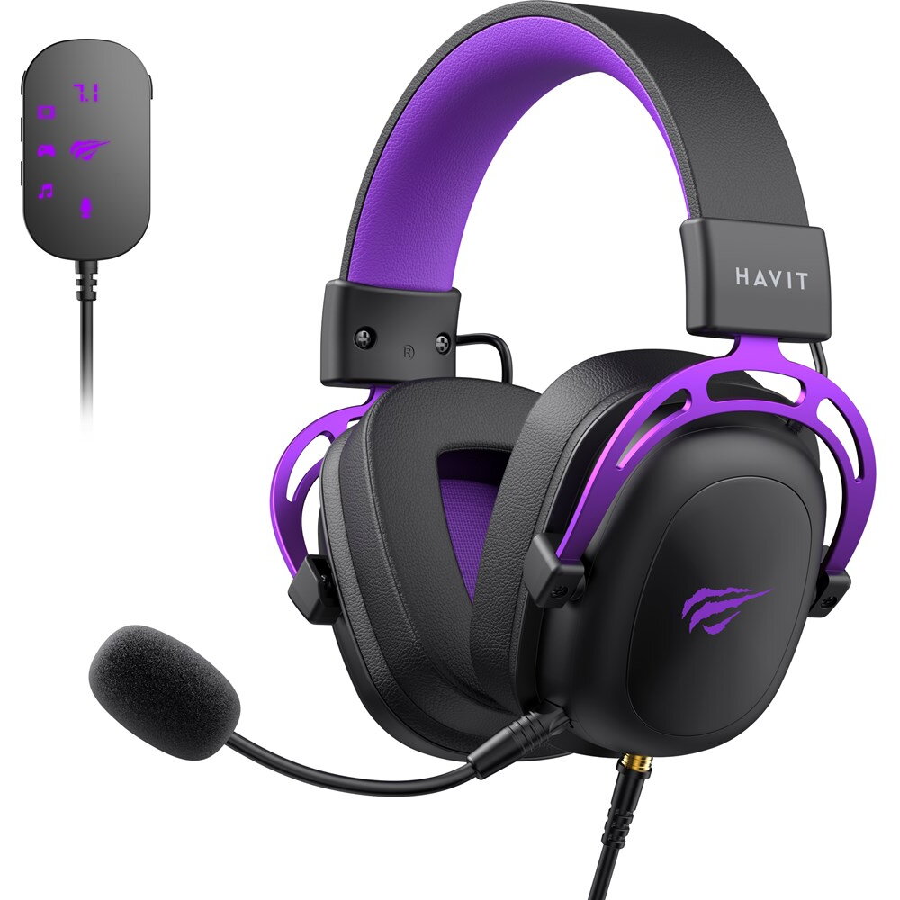Casti Havit H2002C+U - gaming headphones (black and purple)
