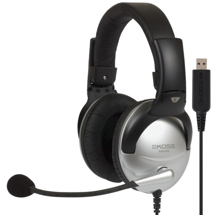 Casti Over-Head SB45 USB Headsets, Over-Ear, Wired, Microphone, Silver/Black