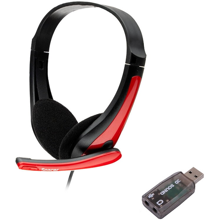 Casti  cu Microfon cu Fir Standard Multimedia Microfon pe Brat USB 2.0 sau Jack 3.5mm x 2 Negru / Rosu