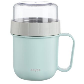 Cereal Mug To Go, with Topper, 2 Compartments, 500 + 200 ml, pastel blue/gr