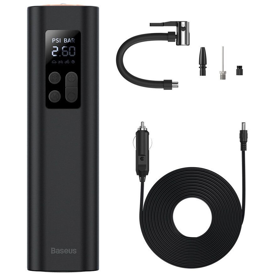 COMPRESOR AUTO Baseus Super Mini, alimentare 12 V bricheta auto, display LED, presiune maxima 3 bar, negru (timbru verde 0.80 lei) CRCQ000001  - 6932172603175