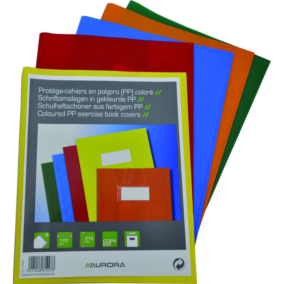 Coperta PP - 120 microni, pentru caiet A5, 5 buc/set, Aurora - transparent color asortate