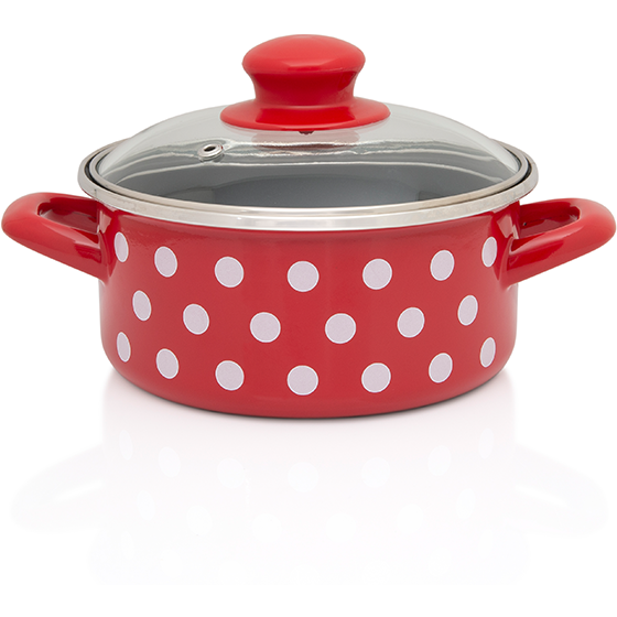 Cratita Cu Capac Sticla Tufne Capacitate 1.5L Diametru 16CM Rosu/Alb