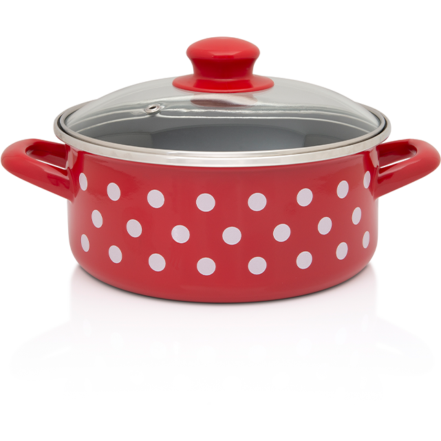 Cratita Cu Capac Sticla Tufne Capacitate 2.75L Diametru 20CM Rosu/Alb