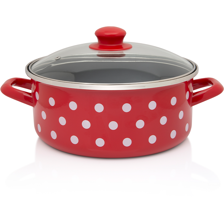 Cratita Cu Capac Sticla Tufne Capacitate 4.75L Diametru 24CM Rosu/Alb