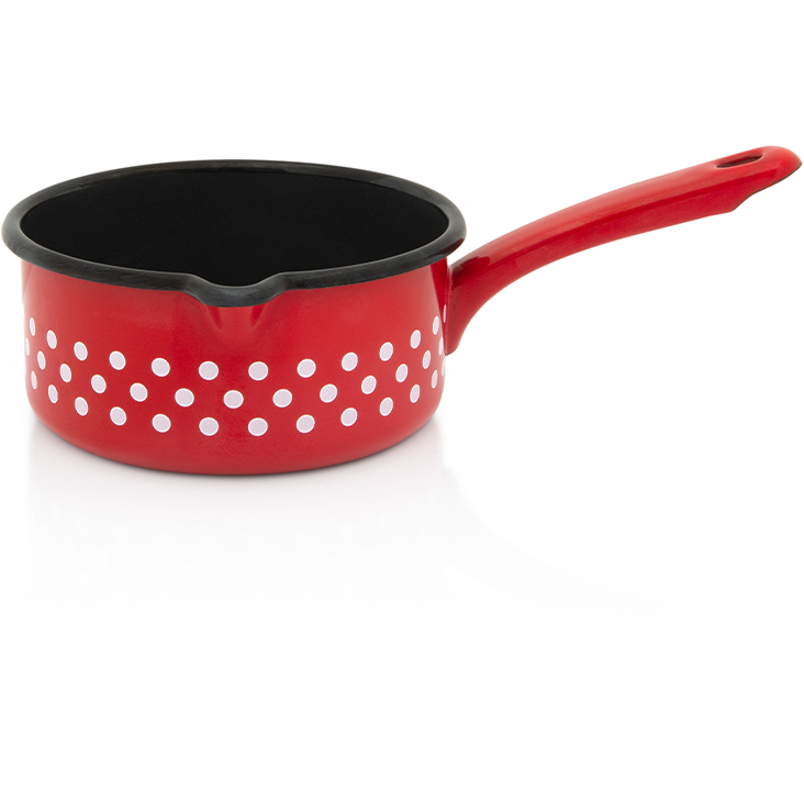 Cratita cu Cioc si Maner Lung Tufne Capacitate 1.6L Diametru 16CM Rosu/Alb/Negru