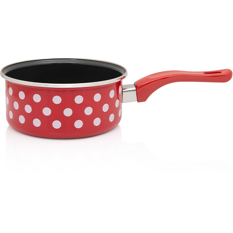 Cratita cu Maner Lung Tufne Capacitate 1.5L Diametru 16CM Rosu/Alb/Negru