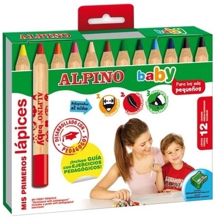 Creioane colorate, cutie carton, 12 culori/set, ALPINO Baby