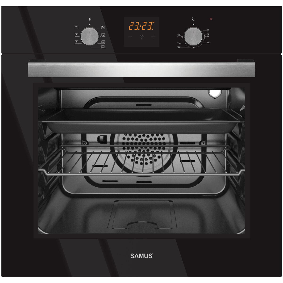 Cuptor electric incorporabil SC619EGV, clasa A, 62 litri, 6 functii, grill, ventilator, timer, afisaj LCD, 2200 W, negru