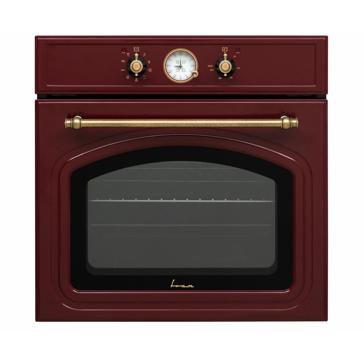 Cuptor incorporabil FBO-V659GCA-RBD, Electric, 65 l, Clasa A, Timer Analog, Grill, Iluminare, Design rustic, Rosu