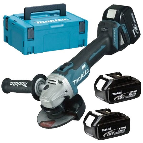 DGA504RT3J - Polizor unghiular cu 3 acumulatori, Li-Ion, 18 V, 5 Ah, 125 mm, motor fara perii, protectie suprasarcina, protectie repornire, valiza speciala