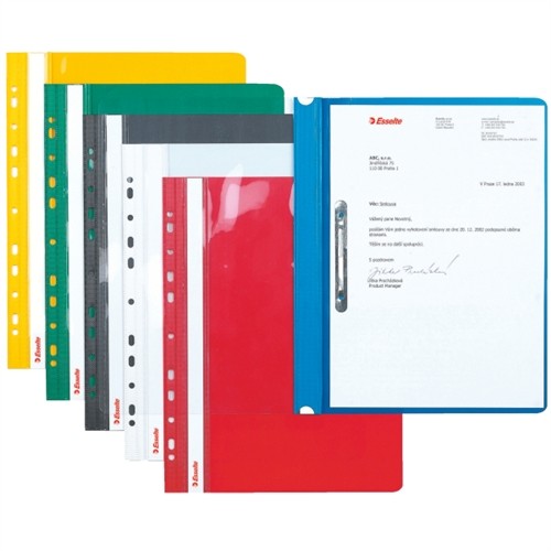 Dosar plastic PVC, cu sina si multiperforatii, 10 buc/set, Esselte - rosu