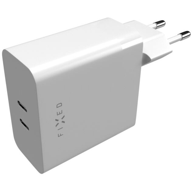 Dual USB-C Mains Charger, PD support, 65W, White