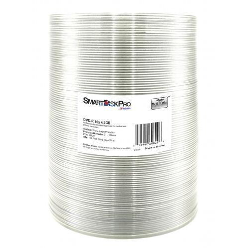 DVD-R 4.7GB 16X SMARTDISK PRO WHITE INKJET PRINT SPINDLE 100 69829