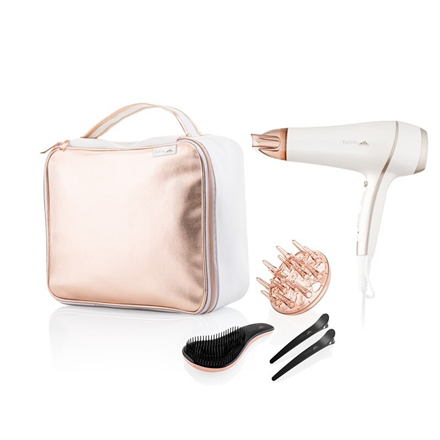 ETA ETA732090010 Fenite Hair care gift set, Includes: hair dryer, diffuser, hairbrush, clips, White/Pink