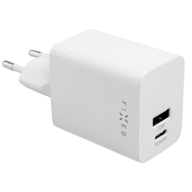 FIXED Mini USB-C/USB Travel Charger 45W, white