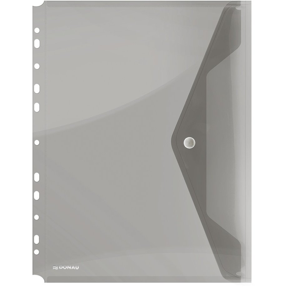 Folie protectie documente A4 portret, inchidere cu capsa, 4/set, 200 microni, DONAU - fumuriu