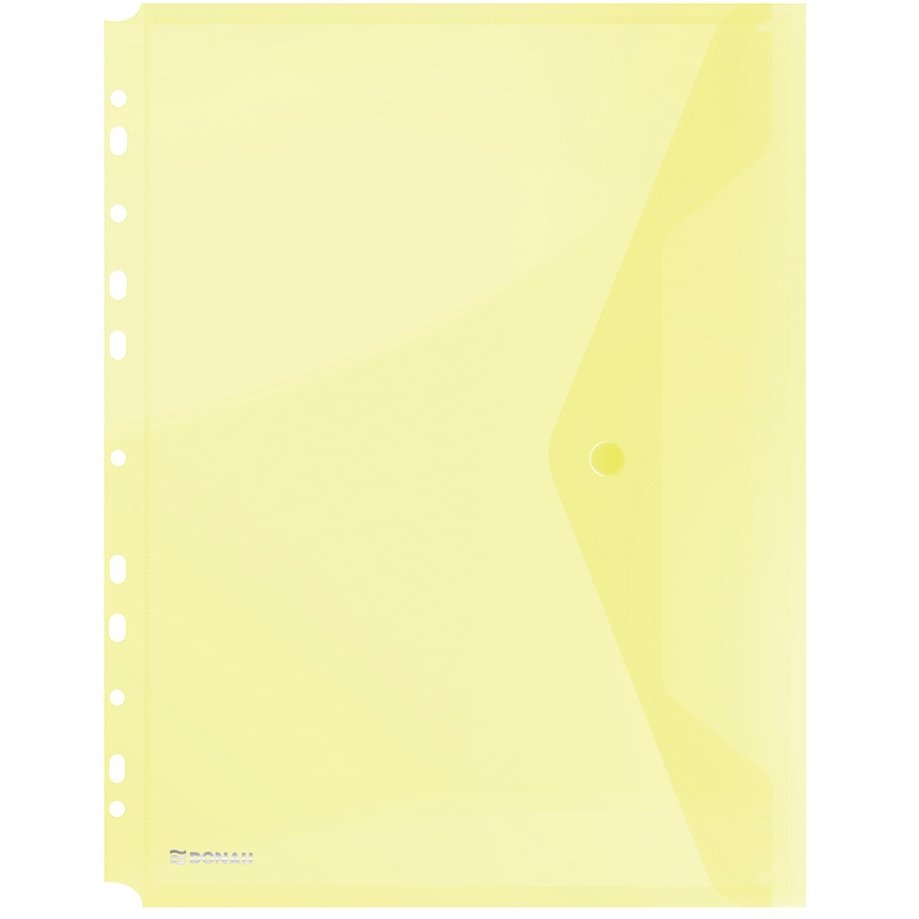 Folie protectie documente A4 portret, inchidere cu capsa, 4/set, 200 microni, DONAU - galben transpa